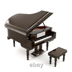 Miniature Wooden Grand Piano Model with Stool 112 Dollhouse Action Figure 110