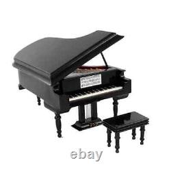 Miniature wooden grand piano model with stool mini instrument 1/12 dollhouse