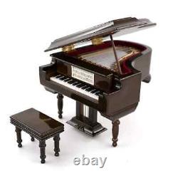 Miniature wooden grand piano model with stool mini instrument 1/12 dollhouse