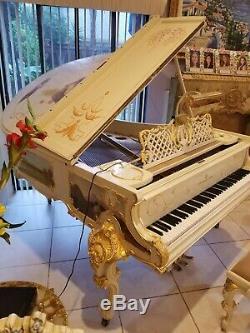 Steinway Model O, Louis XV Exquisite Carved White And Gold Gilded Grand Piano