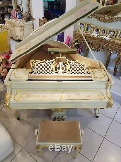 Steinway Model O, Louis XV Exquisite Carved White And Gold Gilded Grand Piano