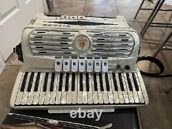 Vintage Titano Accordion Made in Italy, Pearl White Model Grand 17 Inch