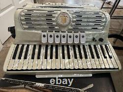 Vintage Titano Accordion Made in Italy, Pearl White Model Grand 17 Inch