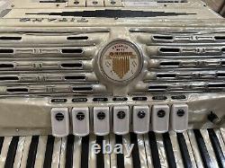 Vintage Titano Accordion Made in Italy, Pearl White Model Grand 17 Inch