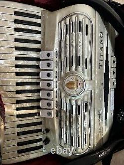 Vintage Titano Accordion Made in Italy, Pearl White Model Grand 17 Inch