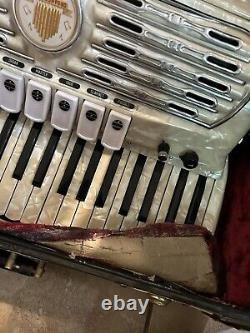 Vintage Titano Accordion Made in Italy, Pearl White Model Grand 17 Inch